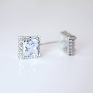 Cubic Zirconia Square stud Earrings, Bridal Jewelry, Bridal Stud Earrings, Crystal Bridal Earrings, Statement Earrings Cz
